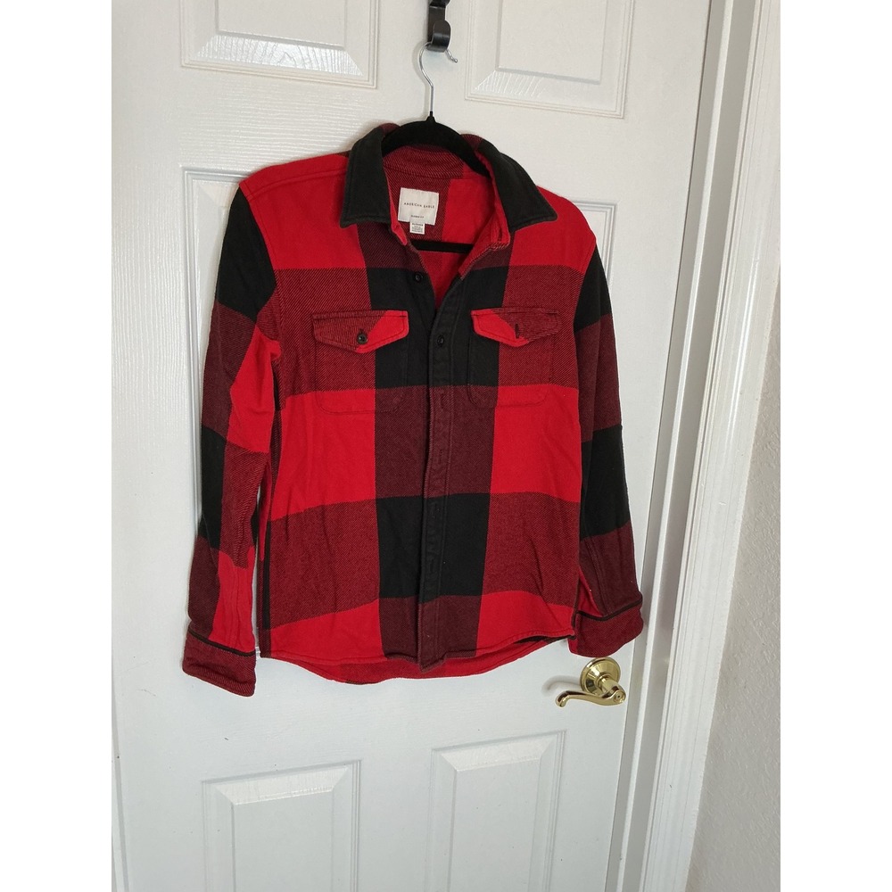 American Eagle Red Black Buffalo Plaid Flannel Shirt Classic Fit XS 5014